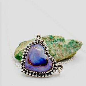 925 Sterling Silver Purple Fire Opal Heart Pendant Necklace